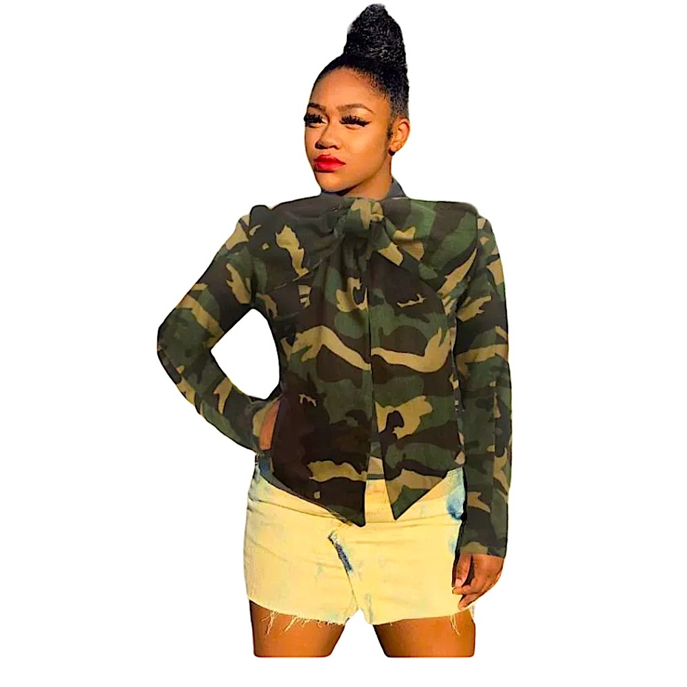 Camo Exaggerated Bow Shirt